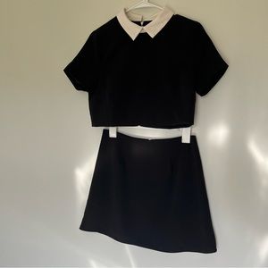 Tobi- 2 Piece “Melrose and La Cienenga Set” Black and White Collar Shirt & Skirt